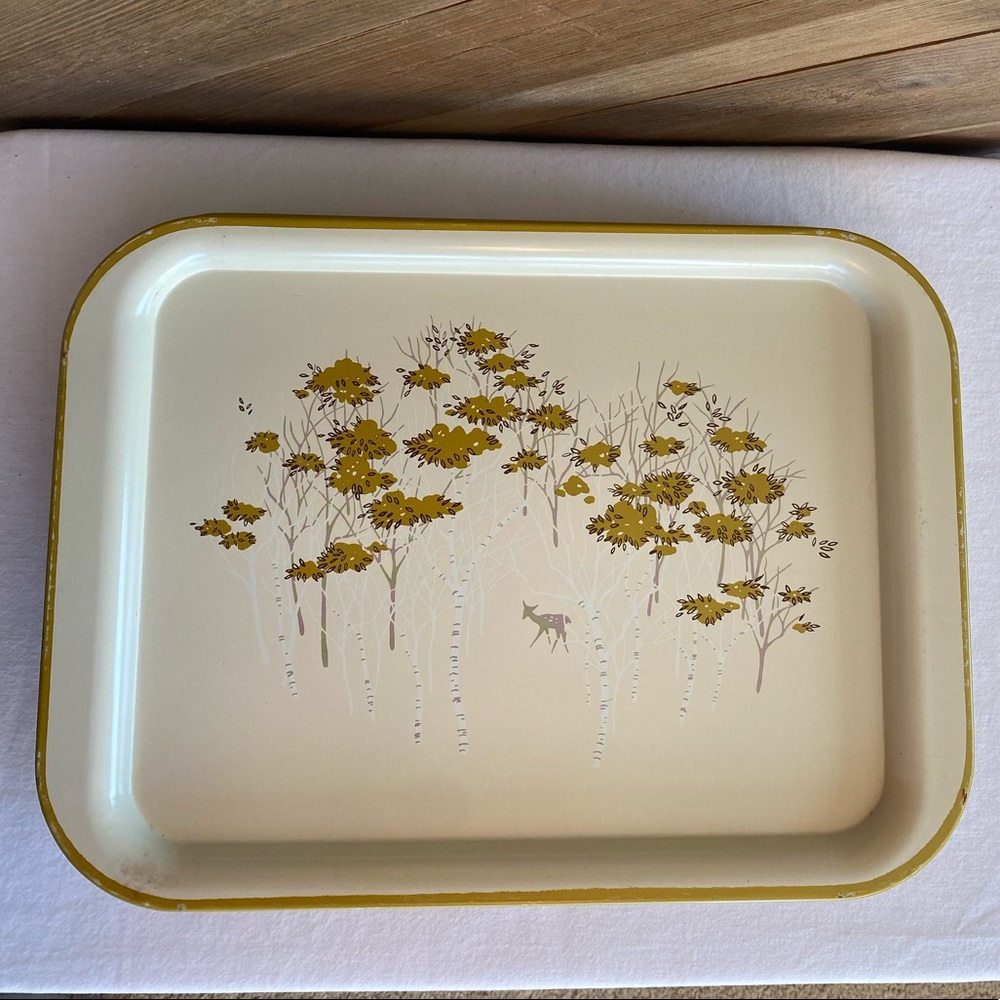Vintage Metal Woodland Scene Serving Tray/TV Tray 1970